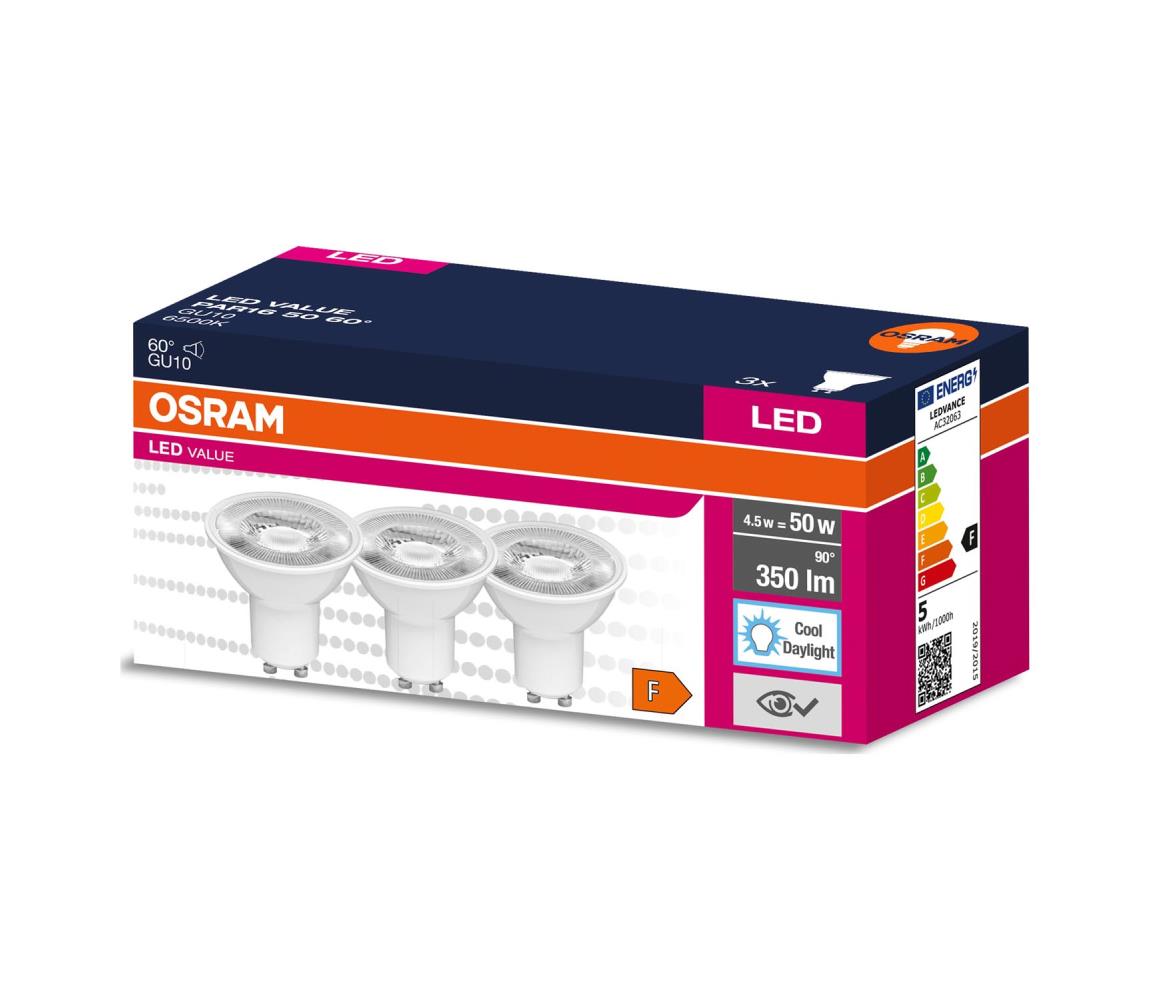 SADA 3x LED žiaroviek PAR16 GU10/4,5W/230V 6500K 60° - Osram 4058075600157