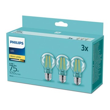 Sada 3x LED žiaroviek VINTAGE Philips E27/8,5W/230V 2700K