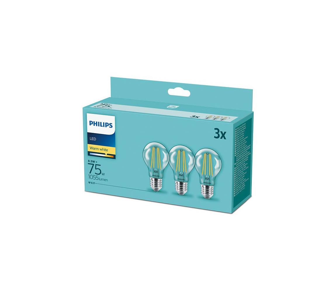 Sada 3x LED žiaroviek VINTAGE Philips E27/8,5W/230V 2700K 8718699696955