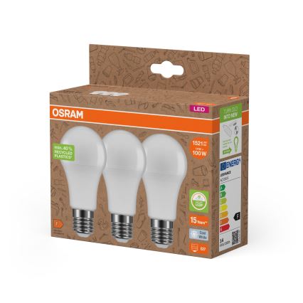Sada 3x LED žiaroviek z recyklovaného plastu A100 E27/14W/230V 4000K - Osram