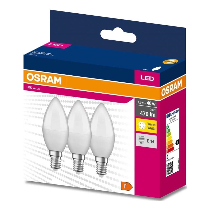 SADA 3x LED Žiarovka B38 E14/4,9W/230V 3000K - Osram