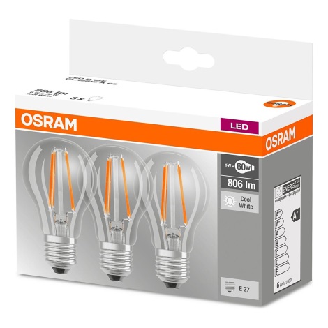 SADA 3x LED Žiarovka BASE VINTAGE E27/6,5W/230V 4000K – Osram