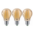 SADA 3x LED Žiarovka CLASIC AMBER A60 E27/9W/230V 2200K - Brilagi