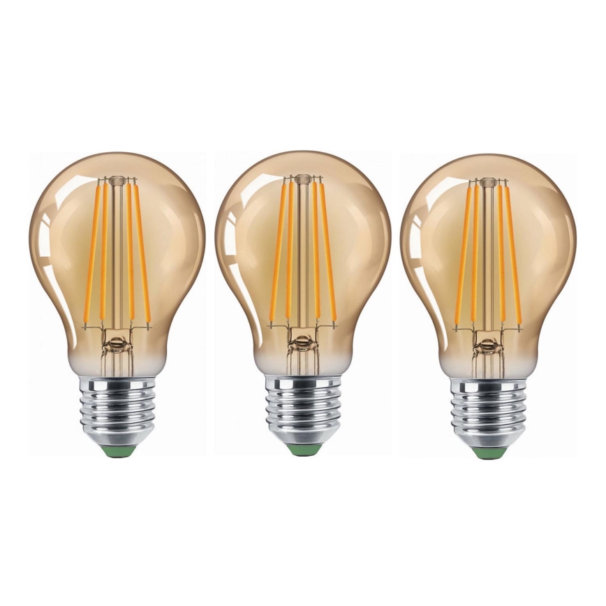 SADA 3x LED Žiarovka CLASIC AMBER A60 E27/9W/230V 2200K - Brilagi
