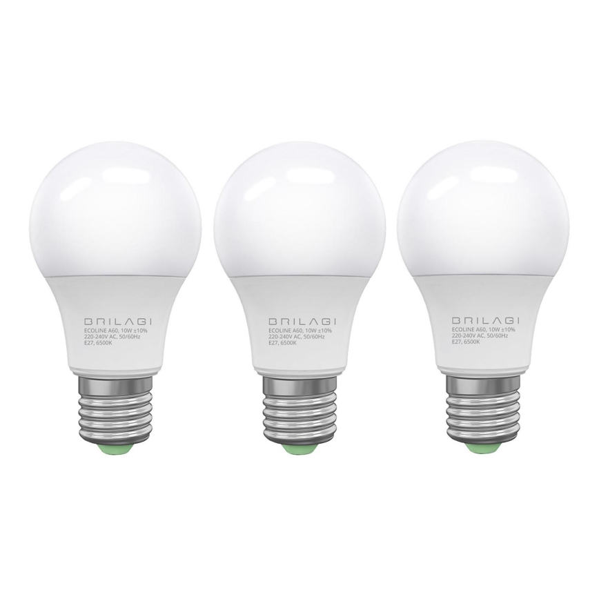 SADA 3x LED Žiarovka ECOLINE A60 E27/10W/230V 6500K - Brilagi