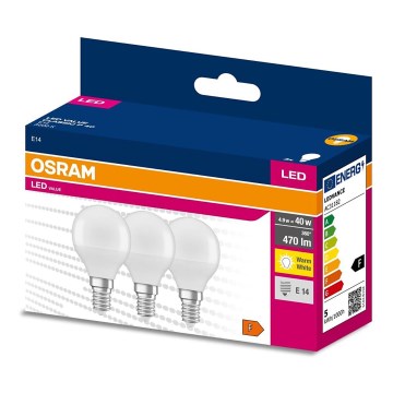 SADA 3x LED Žiarovka P45 E14/4,9W/230V 3000K - Osram