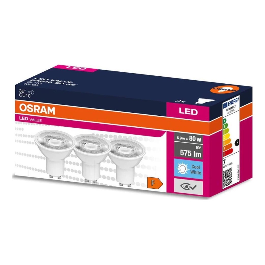 SADA 3x LED Žiarovka PAR16 GU10/6,9W/230V 4000K - Osram