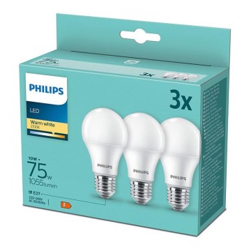 SADA 3x LED Žiarovka Philips A60 E27/10W/230V 2700K