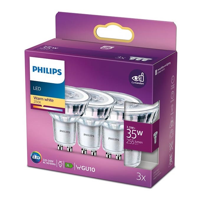 SADA 3x LED Žiarovka Philips GU10/3,5W/230V 2700K