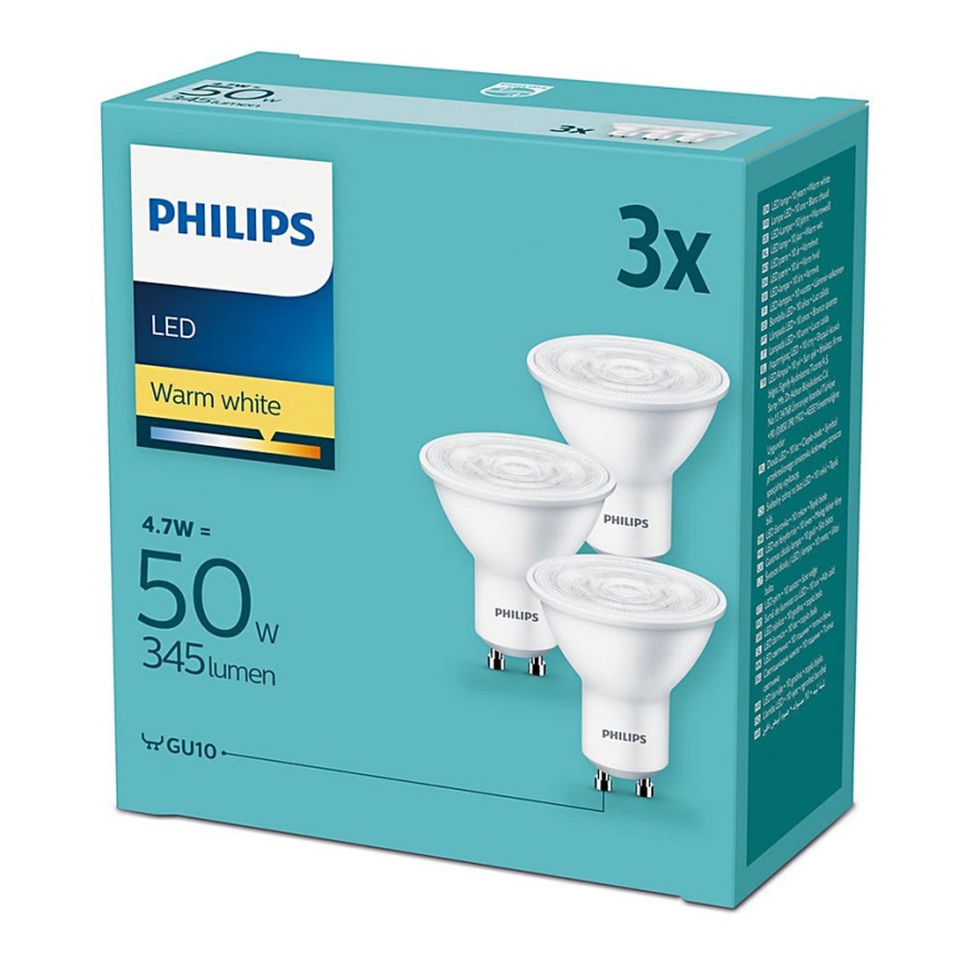 SADA 3x LED Žiarovka Philips GU10/4,7W/230V 2700K