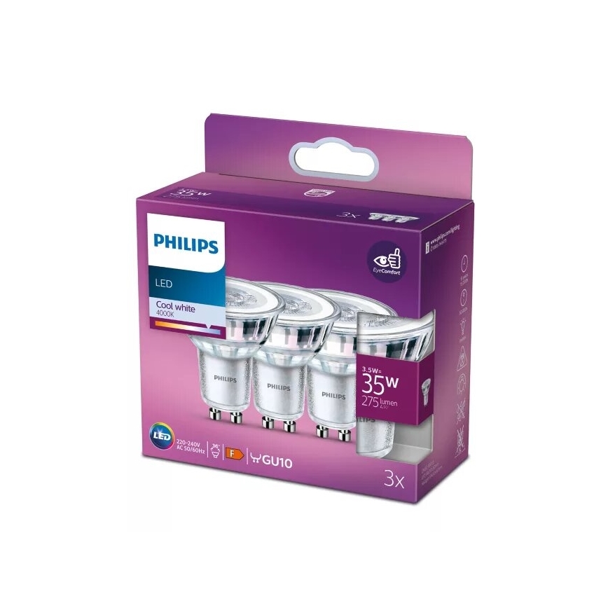 SADA 3x LED Žiarovka Philips PAR16 GU10/3,5W/230V 4000K