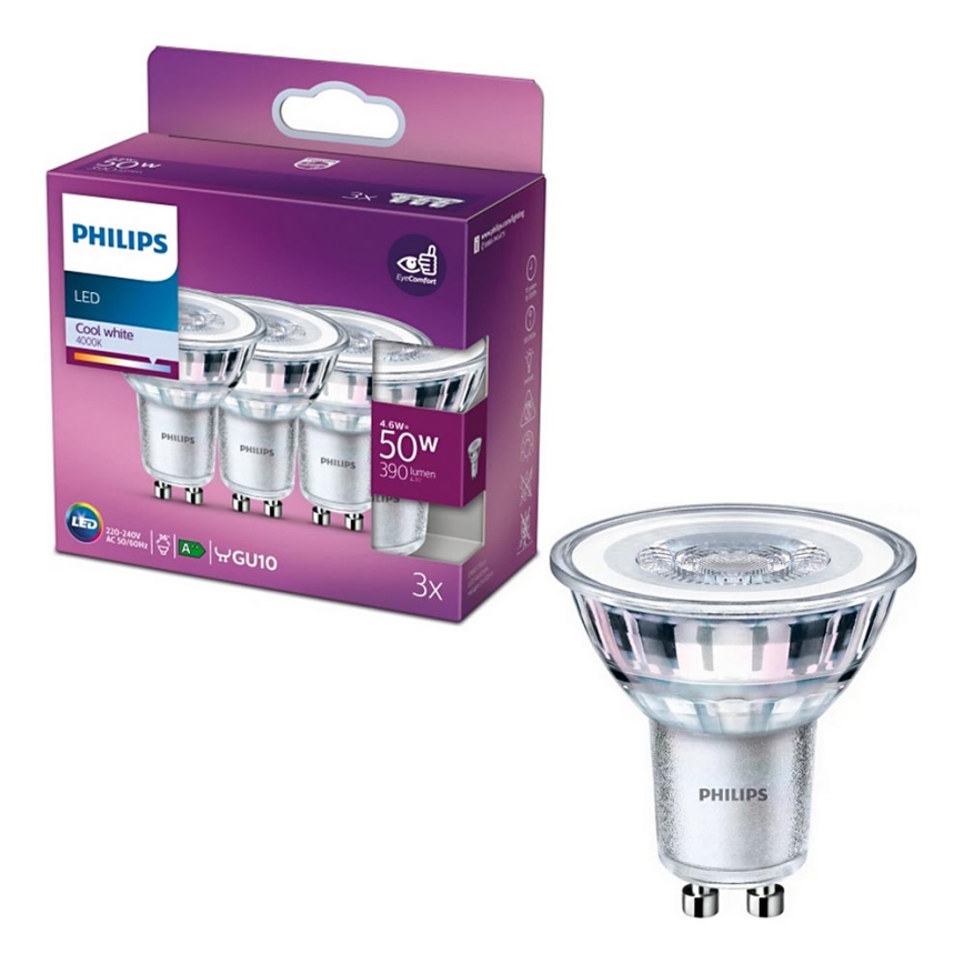 SADA 3x LED Žiarovka Philips PAR16 GU10/4,6W/230V 4000K