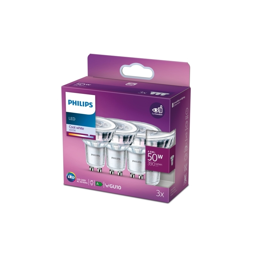 SADA 3x LED Žiarovka Philips PAR16 GU10/4,6W/230V 4000K