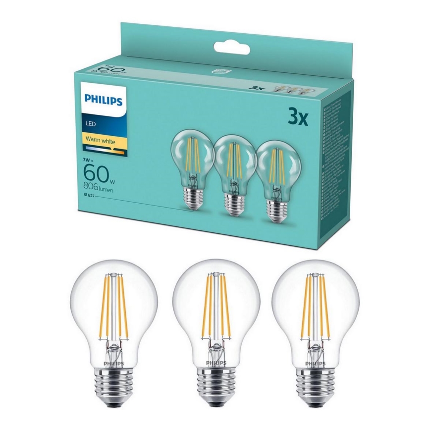 SADA 3x LED Žiarovka VINTAGE Philips A60 E27/7W/230V 2700K