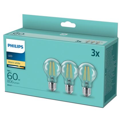 SADA 3x LED Žiarovka VINTAGE Philips A60 E27/7W/230V 2700K
