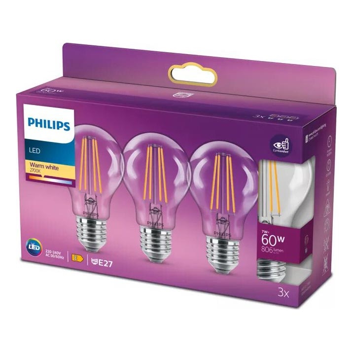 SADA 3x LED Žiarovka VINTAGE Philips A60 E27/7W/230V 2700K