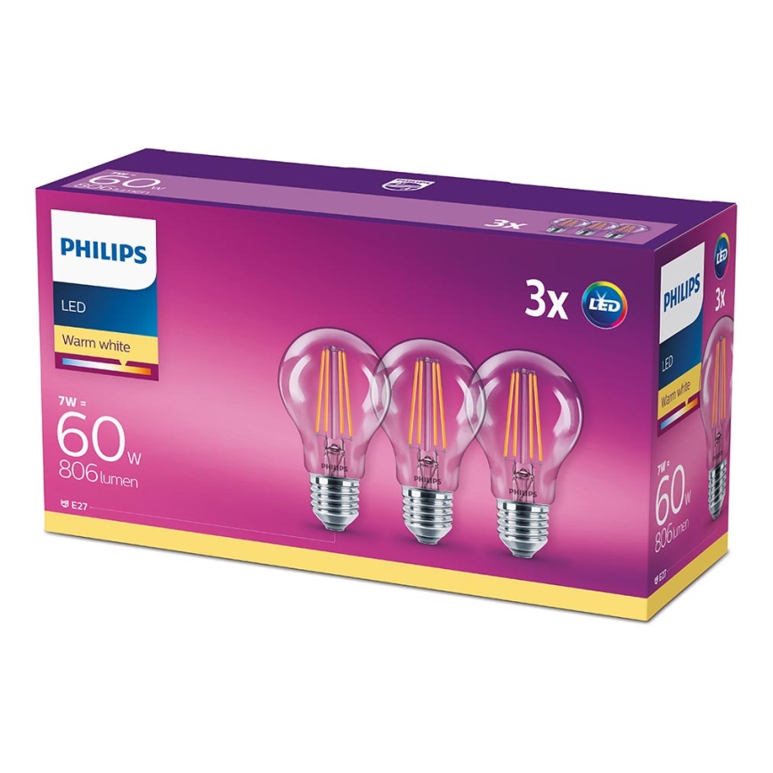 SADA 3x LED Žiarovka VINTAGE Philips E27/7W/230V 2700K