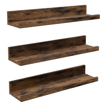 Sada 3x nástenné police SHELFY 38x5x10 cm hnedé