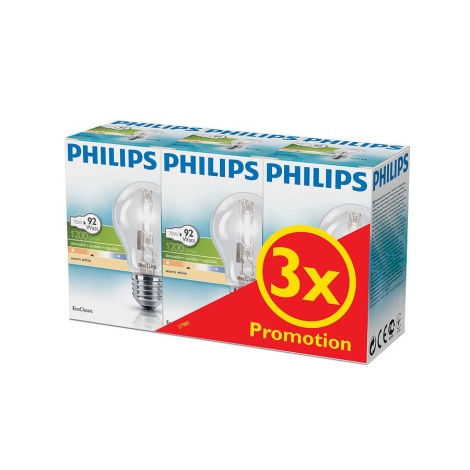 SADA 3x Stmievateľná halogénová žiarovka Philips E27/70W/230V 2800K