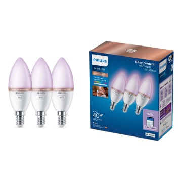 SADA 3x stmievateľných LED RGB žiaroviek Philips SMART C37 E14/4,9W/230V 2200-6500K CRI 90