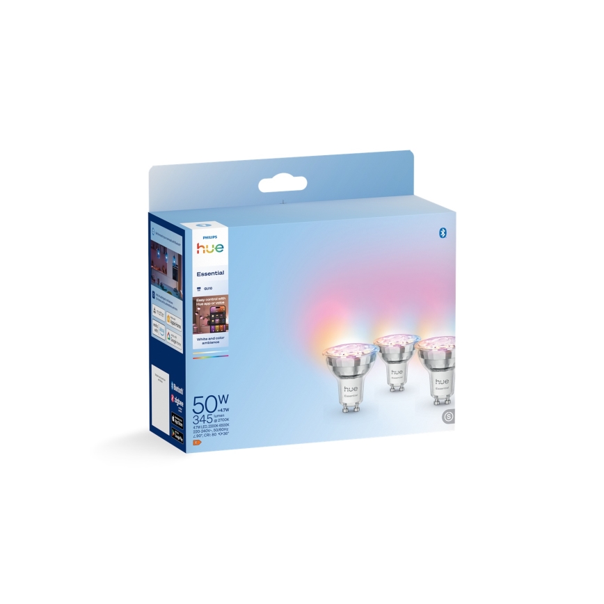 Sada 3x stmievateľných LED žiaroviek Philips Hue White And Color Ambiance Essential GU10/4,7W/230V 2200-6500K