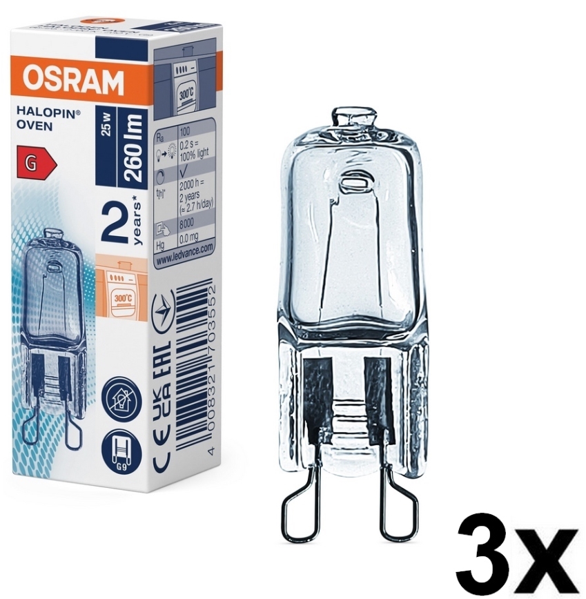 SADA 3x žiaroviek do rúry HALOPIN G9/25W/230V 2700K - Osram