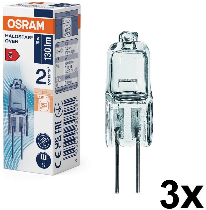 Sada 3x žiaroviek do rúry HALOSTAR G4/10W/12V 2700K - Osram