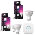 Sada 3× stmievateľných LED RGBW žiaroviek Philips Hue WHITE AND COLOR AMBIANCE GU10, 4,2 W, 230 V, 2000–6500 K + Hue Bridge