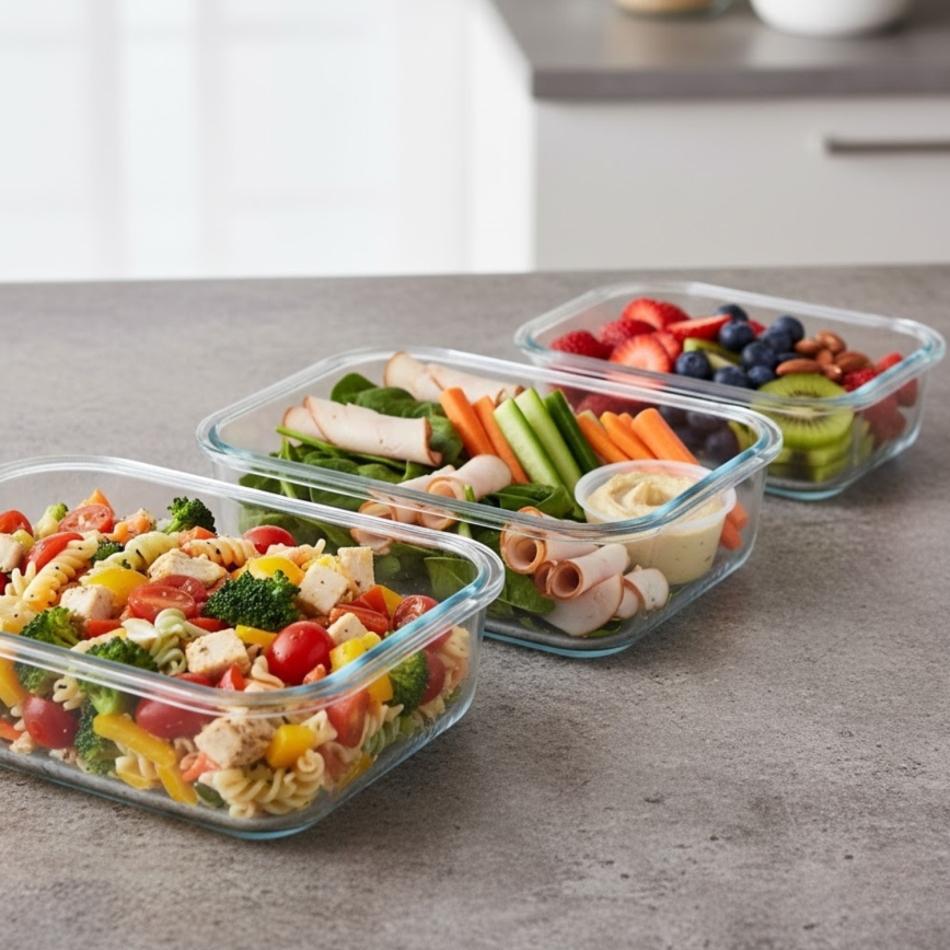 SADA 4 ks dóz na potraviny, priehľadné/mintové