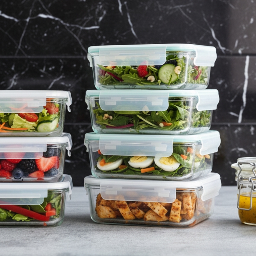 SADA 4 ks dóz na potraviny, priehľadné/mintové