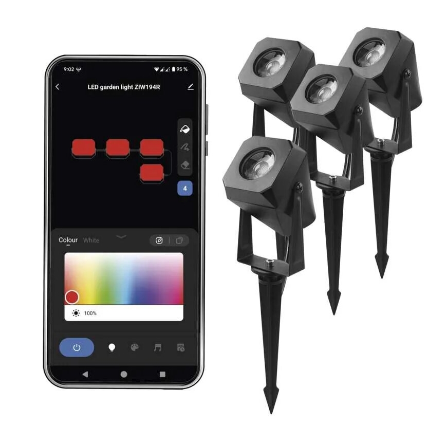 SADA 4x LED RGBIC Stmievateľná vonkajšia lampa LED/7W/230V 3000-6500K IP65 Wi-Fi Tuya