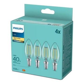 Sada 4x LED žiaroviek VINTAGE Philips B35 14/4,3W/230V 2700K