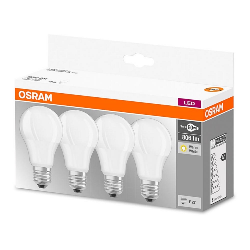 SADA 4x LED Žiarovka A60 E27/9W/230V 2700K - Osram