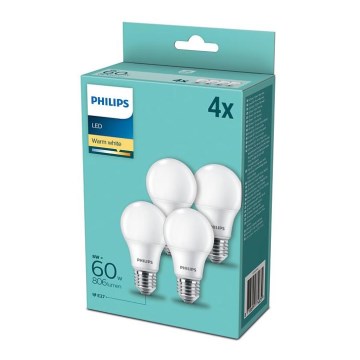 SADA 4x LED Žiarovka Philips E27/8W/230V 2700K