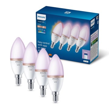 Sada 4x stmievateľných LED RGB žiaroviek Philips SMART C37 E14/5W/230V 2200-6500K