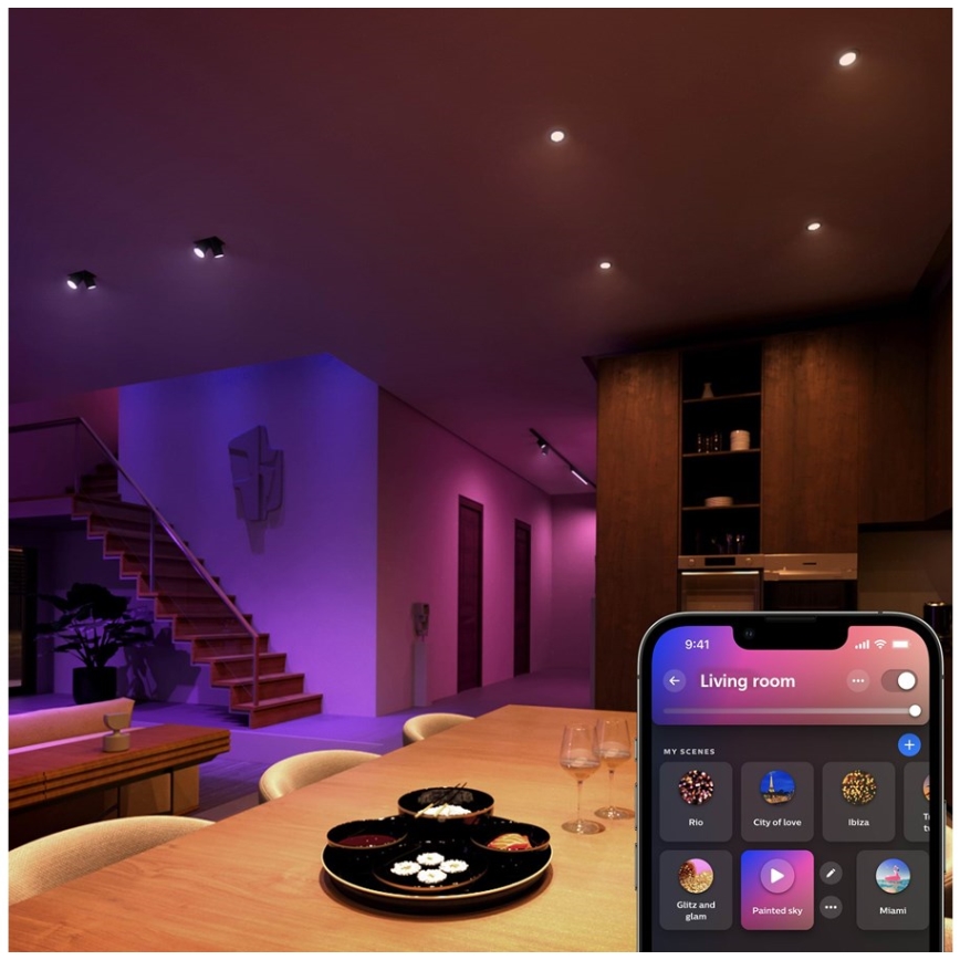 Súprava 4x stmievateľných LED RGBW žiaroviek Philips Hue WHITE AND COLOR AMBIANCE GU5,3/MR16/6,3W/12V 2000-6500K