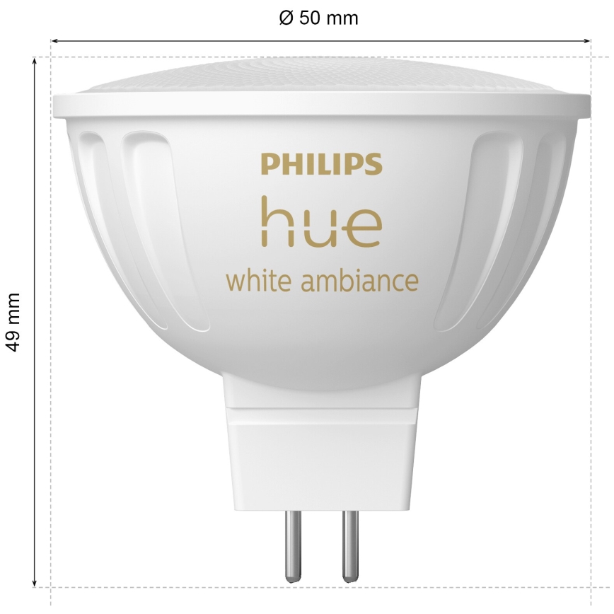SADA 4 ks LED stmievateľných žiaroviek Philips Hue WHITE AMBIANCE GU5,3/MR16/5,1W/12V 2200-6500K