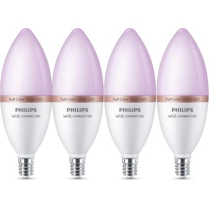 Sada 4 ks stmievateľných LED RGB žiaroviek Philips SMART C37 E14, 4,9 W, 230 V, 2200–6500 K