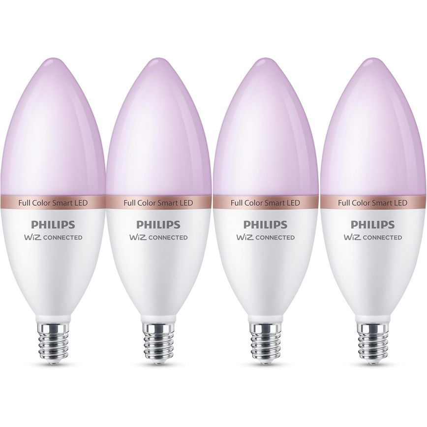 Sada 4 ks stmievateľných LED RGB žiaroviek Philips SMART C37 E14, 4,9 W, 230 V, 2200–6500 K