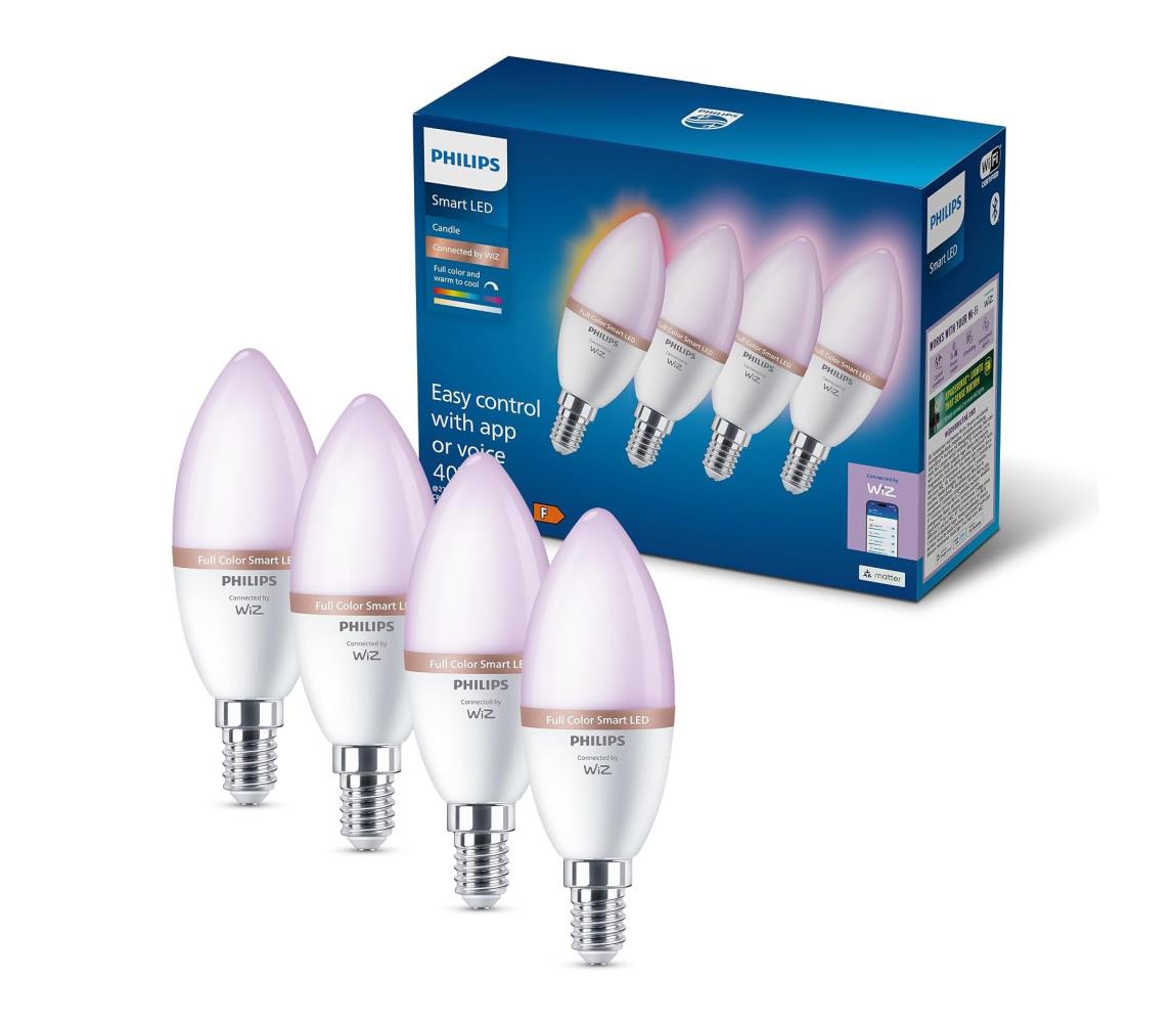 SADA 4x stmievateľných RGB LED žiaroviek Philips SMART C37 E14/5W/230V 2200-6500K 8721103160027