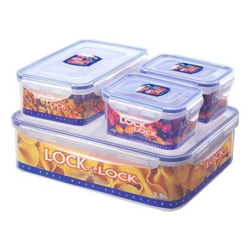 SADA 4× potravinových dóz LOCK 0,47/1/3,9 l modrá/priehľadná