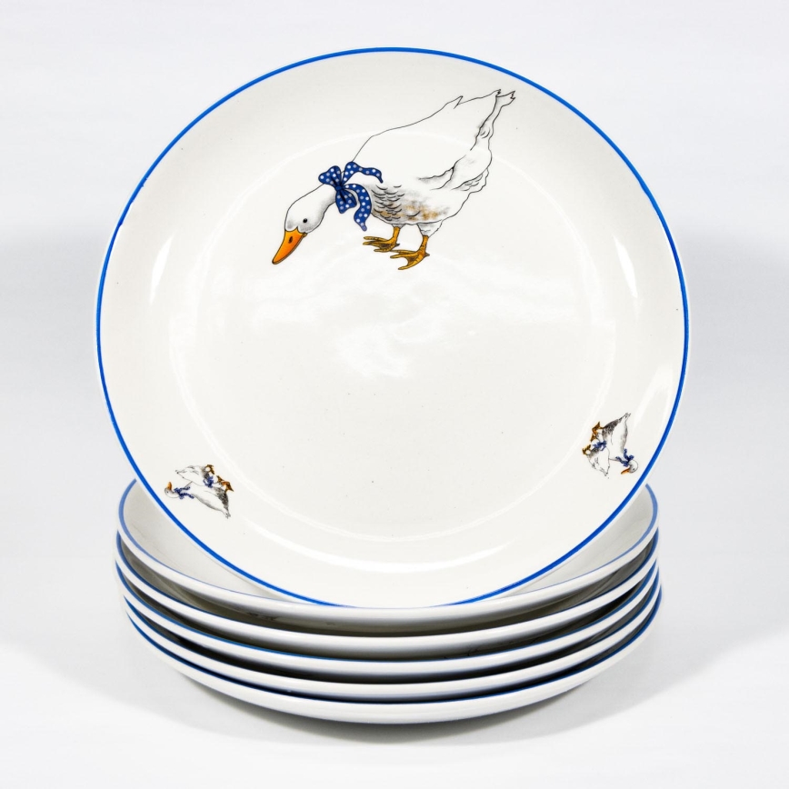 Sada 6x keramický tanier 24 cm biela modrá