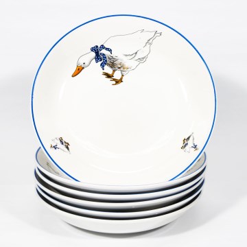 Sada 6x keramický tanier hlboký 22 cm biela modrá