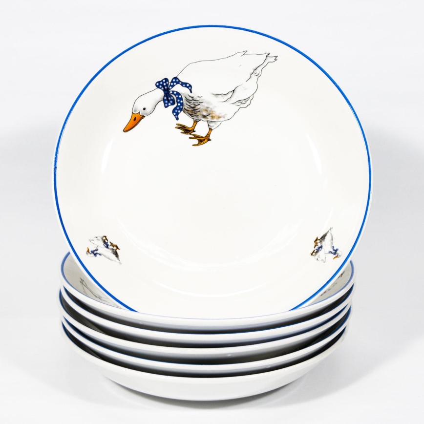 Sada 6x keramický tanier hlboký 22 cm biela modrá