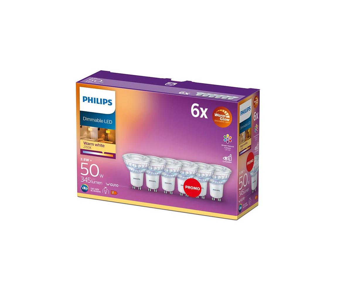 SADA 6x LED Stmievateľná žiarovka Philips Warm Glow GU10/3,8W/230V 2200-2700K 8718696721674