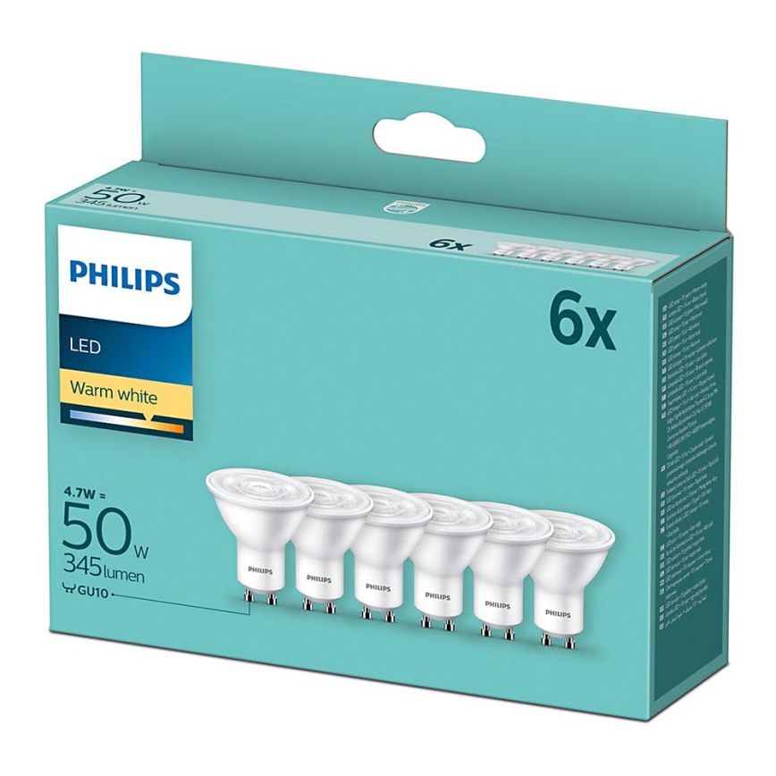 SADA 6x LED Žiarovka Philips GU10/4,7W/230V 2700K