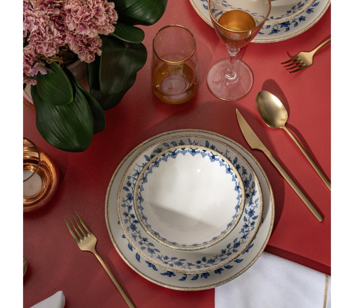 Sada jedálenského riadu 18 ks, biela/modrá, porcelán 719KTP9897