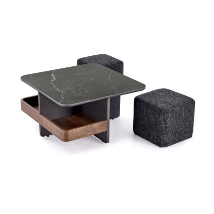 SADA Konferenčný stolík KORO 70x70 cm + 2x taburet čierna/hnedá