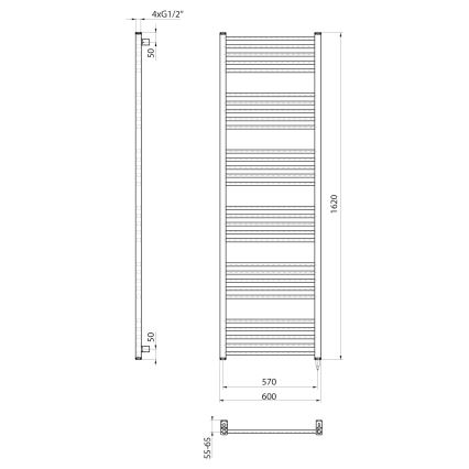 Sapho - Elektrický sušiak na uteráky METRO-E 800W 162x60 cm matná čierna