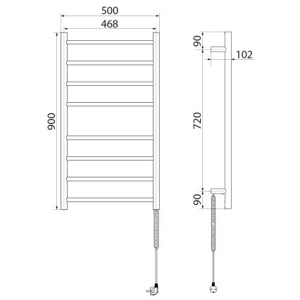 Dvojica technických výkresov znázorňujú elektrický sušiak uterákov s rozmermi: 500 x 468 x 900 mm a 102 x 720 x 90 mm. Sušiak má sedem priečnych tyčí. Súčasťou výkresu je aj pripojenie na elektrickú sieť.